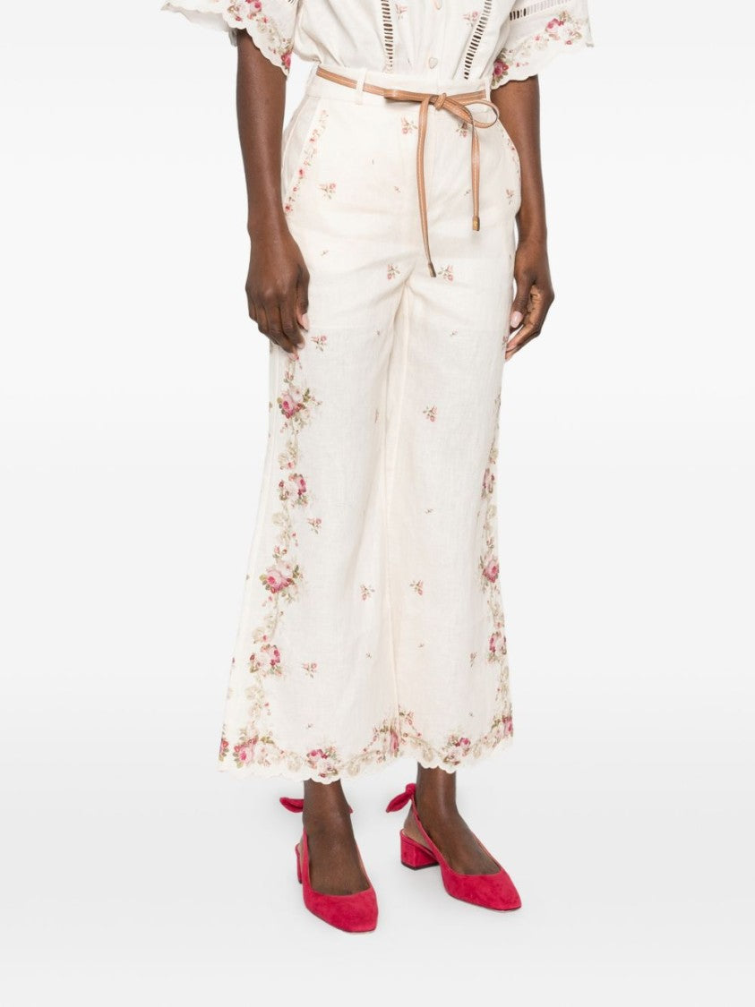 Zimmermann Relaxed Fit Wide-Leg Linen Trousers With Embroidered Detailing