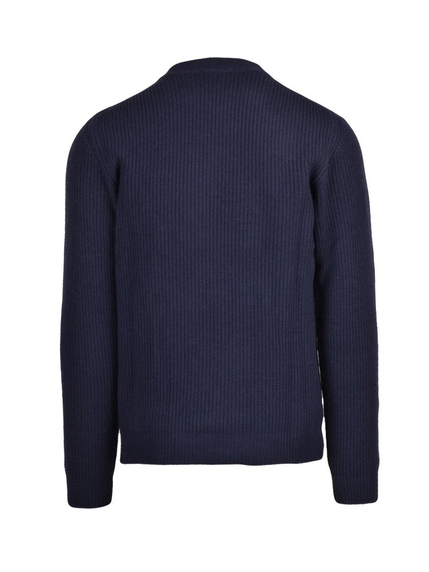 Wool & Co Ribbed Crew Neck Sweater In Intense Blue With Regular Fit