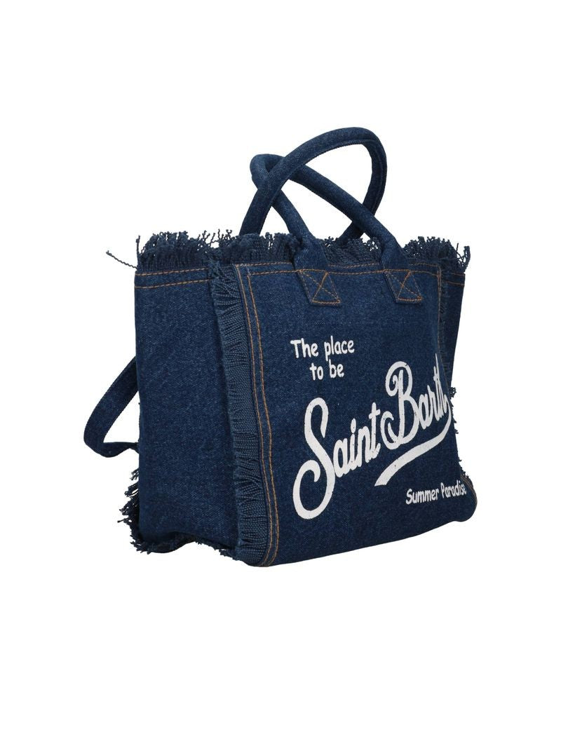 Mc2 Saint Barth Frayed Edges Dark Denim Tote Bag