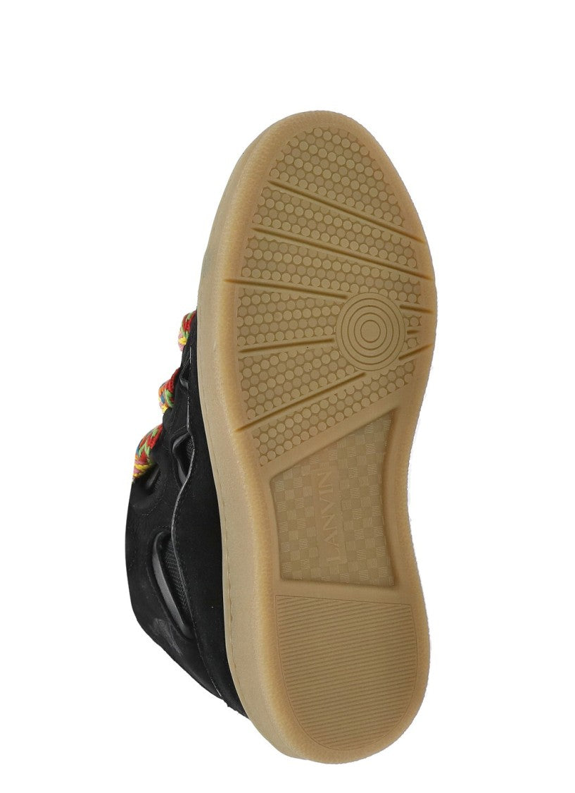 Lanvin Black Curb Herringbone Lace Leather Sneakers