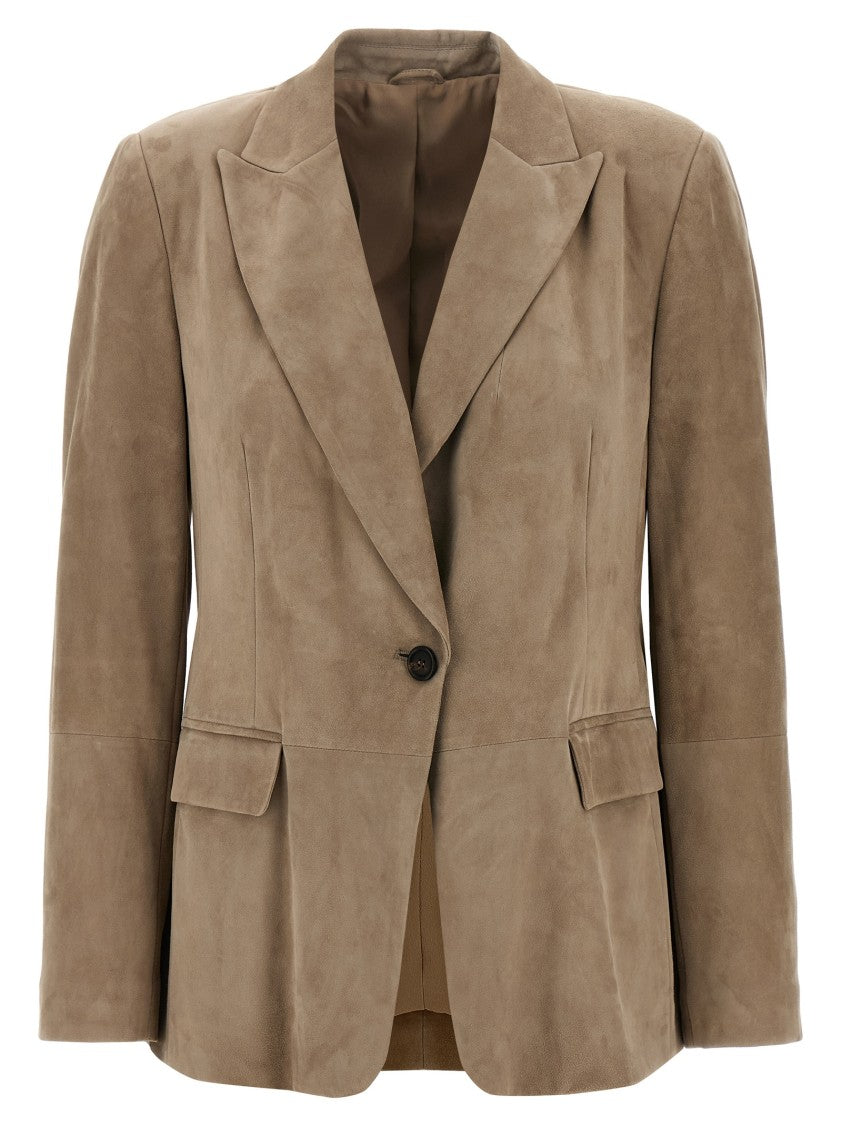 Brunello Cucinelli Suede Blazer With Peak Lapel