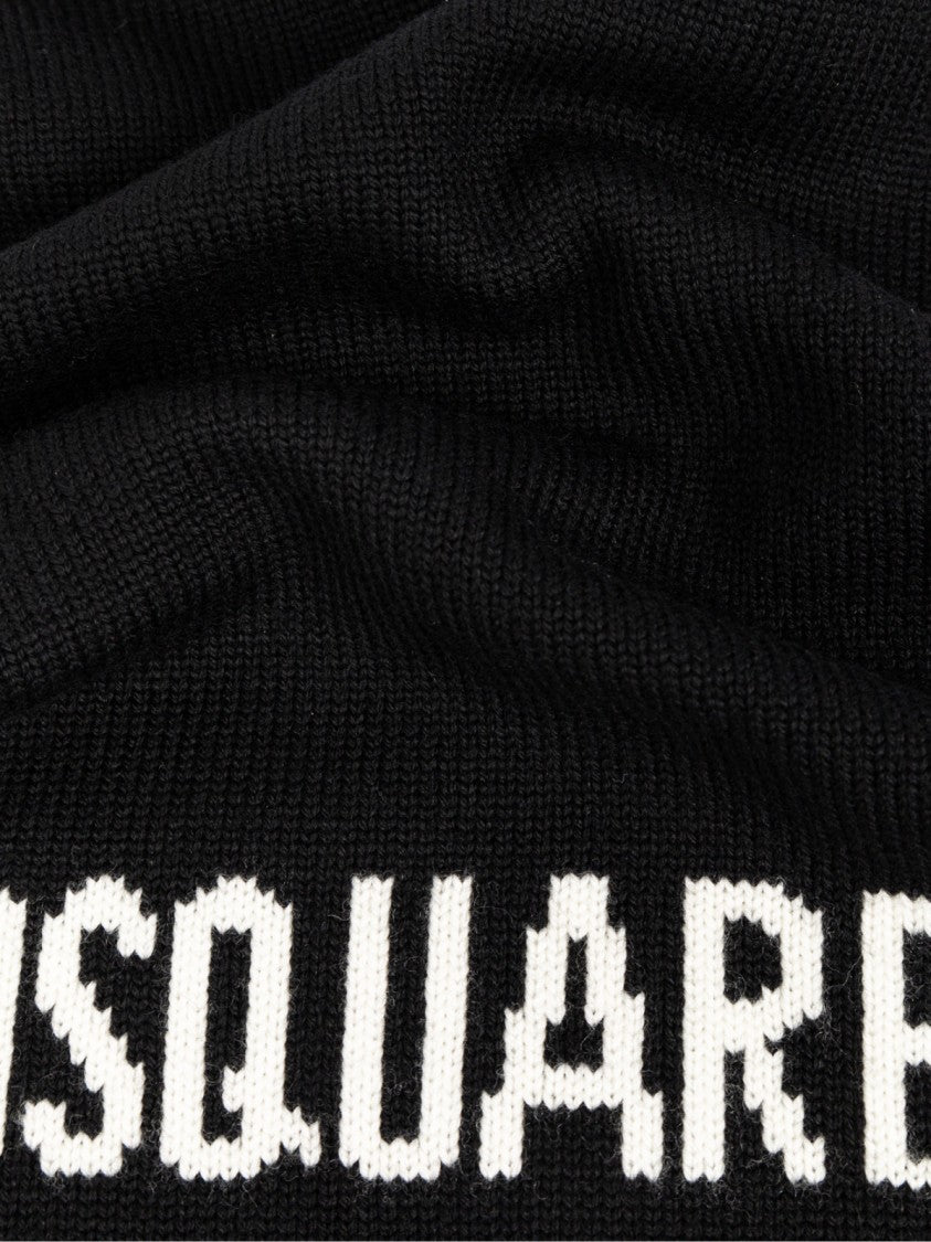 Dsquared2 Logo Intarsia Knit Wool Scarf