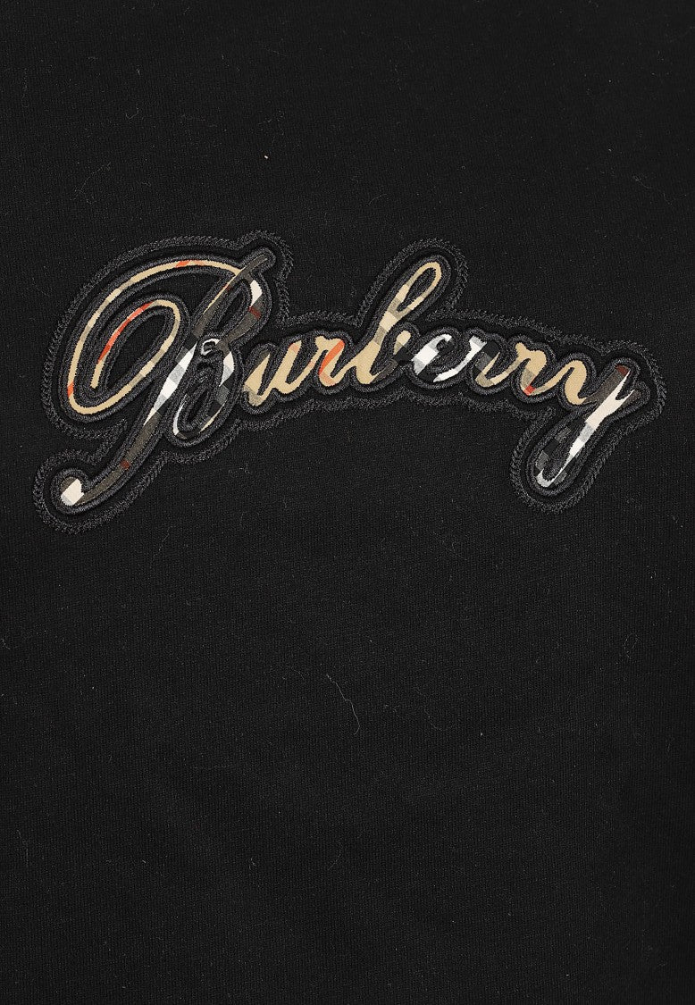 Burberry Black Embroidered Logo Cotton T-Shirt