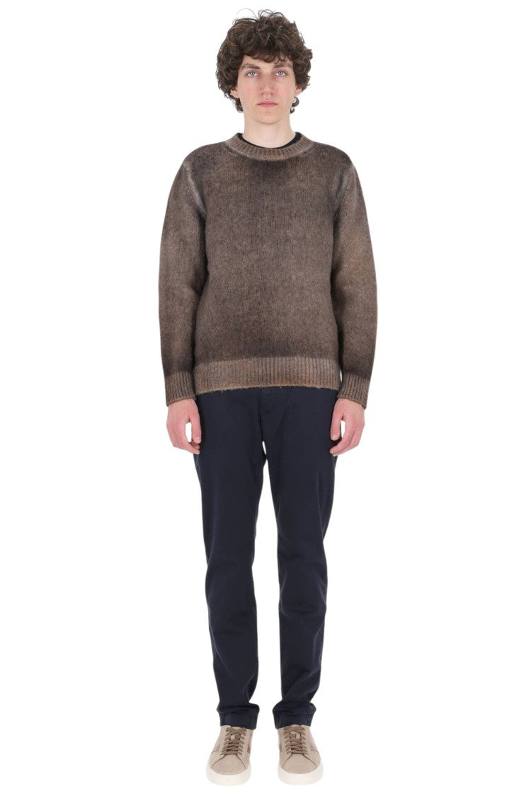 Avant Toi Brown Brushed Cashmere-Silk Crewneck Sweater