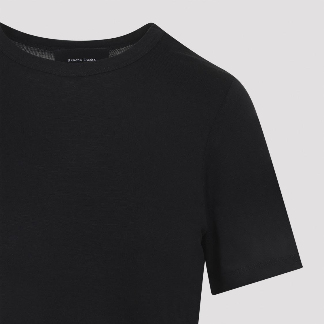 Simone Rocha Cropped Black T-Shirt With Satin Bow Tail Accents