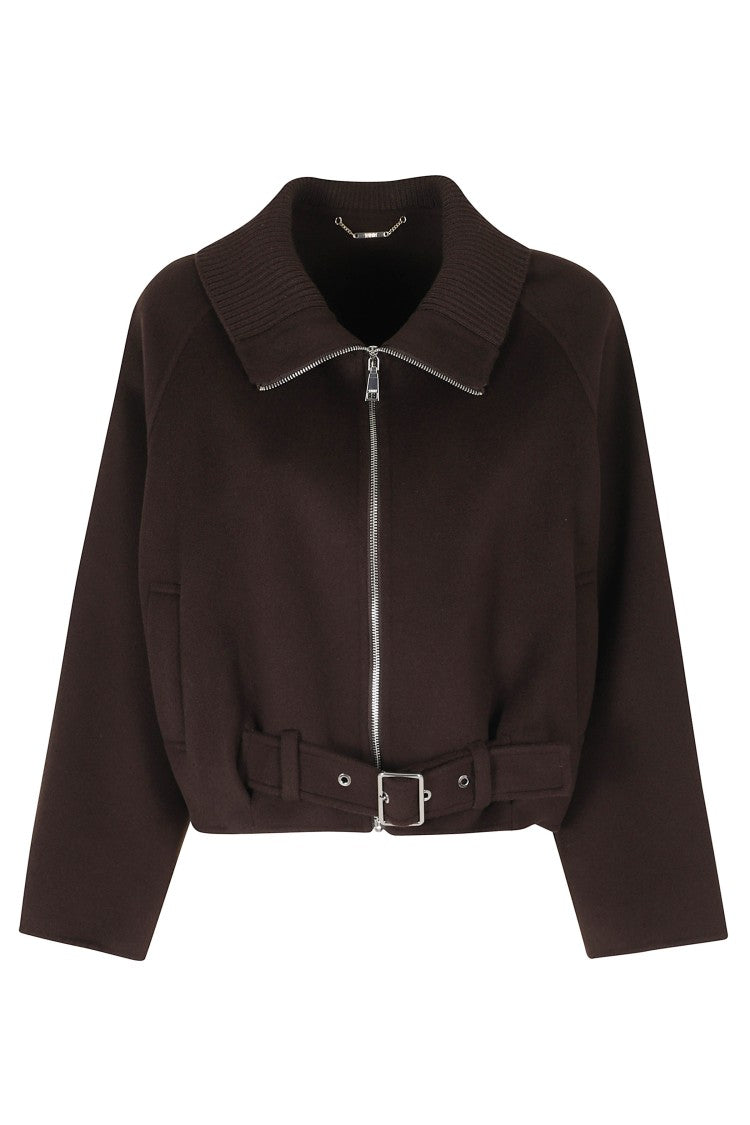 Seventy Dark Brown Boxy Belted Hem Wool-Blend Jacket