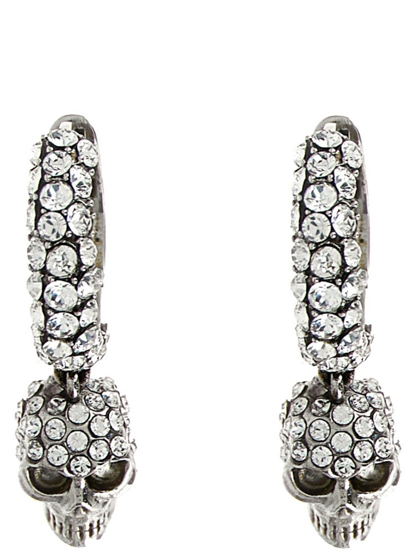 Mcqueen Rhinestone-Embellished Skull Pendant Earrings