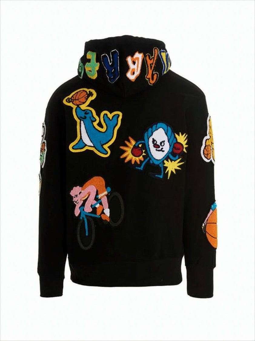 Market Relaxed-Fit Black Hoodie With Embroidered Patches