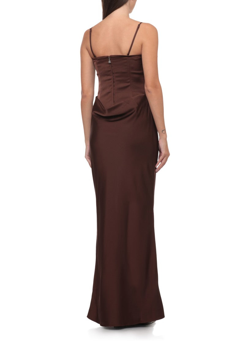 Rotate Bodice-Structured Long Dress With Draped Neckline