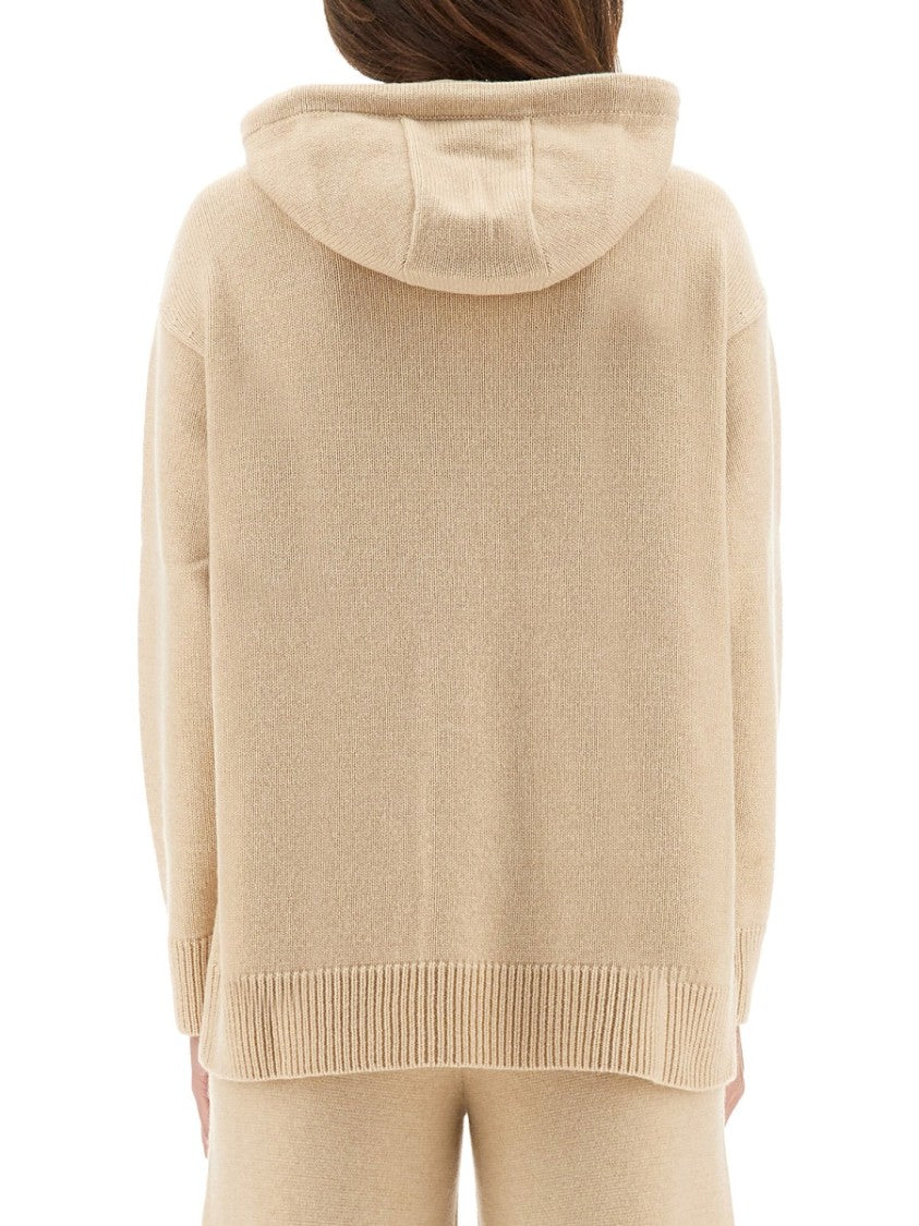 Max Mara Hooded Sweater With Front Patch Pocket And Ribbed Details