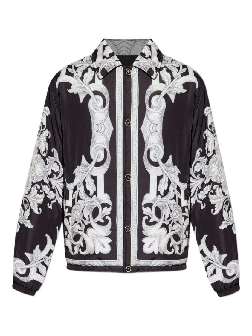 Versace Baroque-Patterned Black Jacket With Adjustable Fit