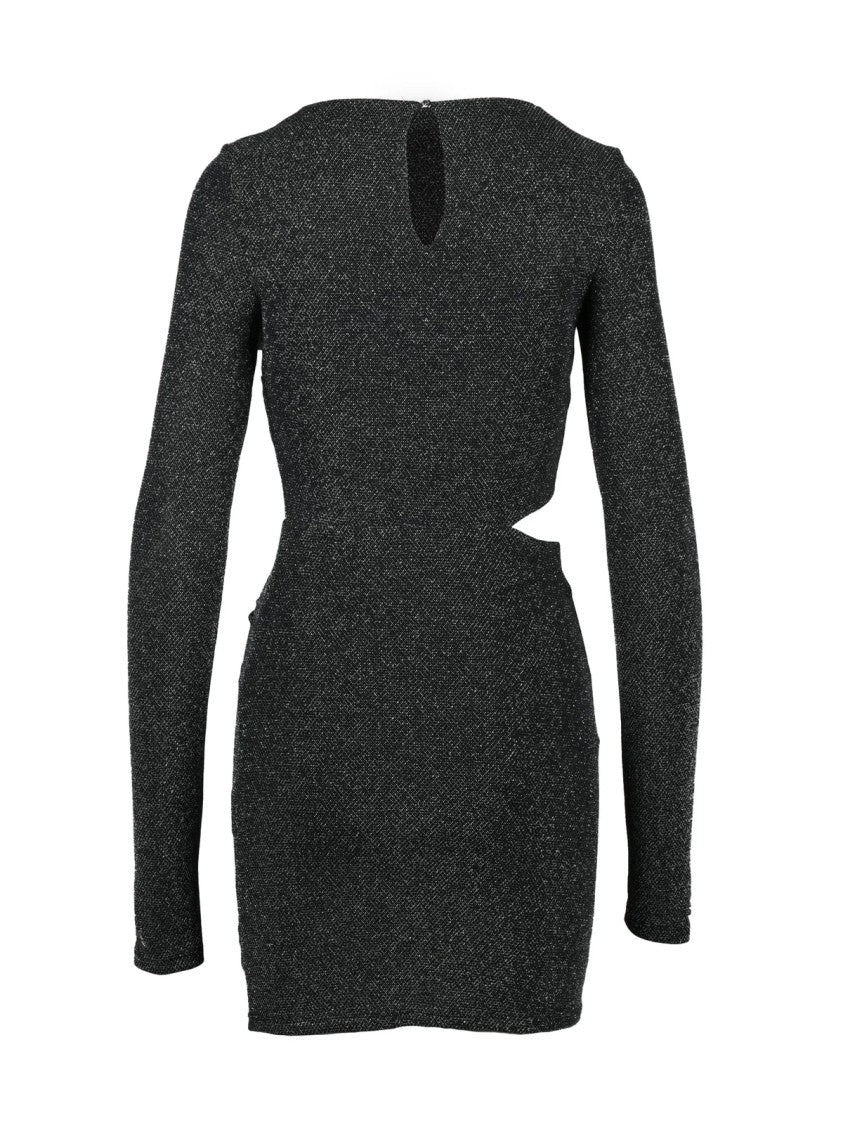 Patrizia Pepe Black Lamé Mini Dress With Asymmetrical Hem And Cut-Out Detail
