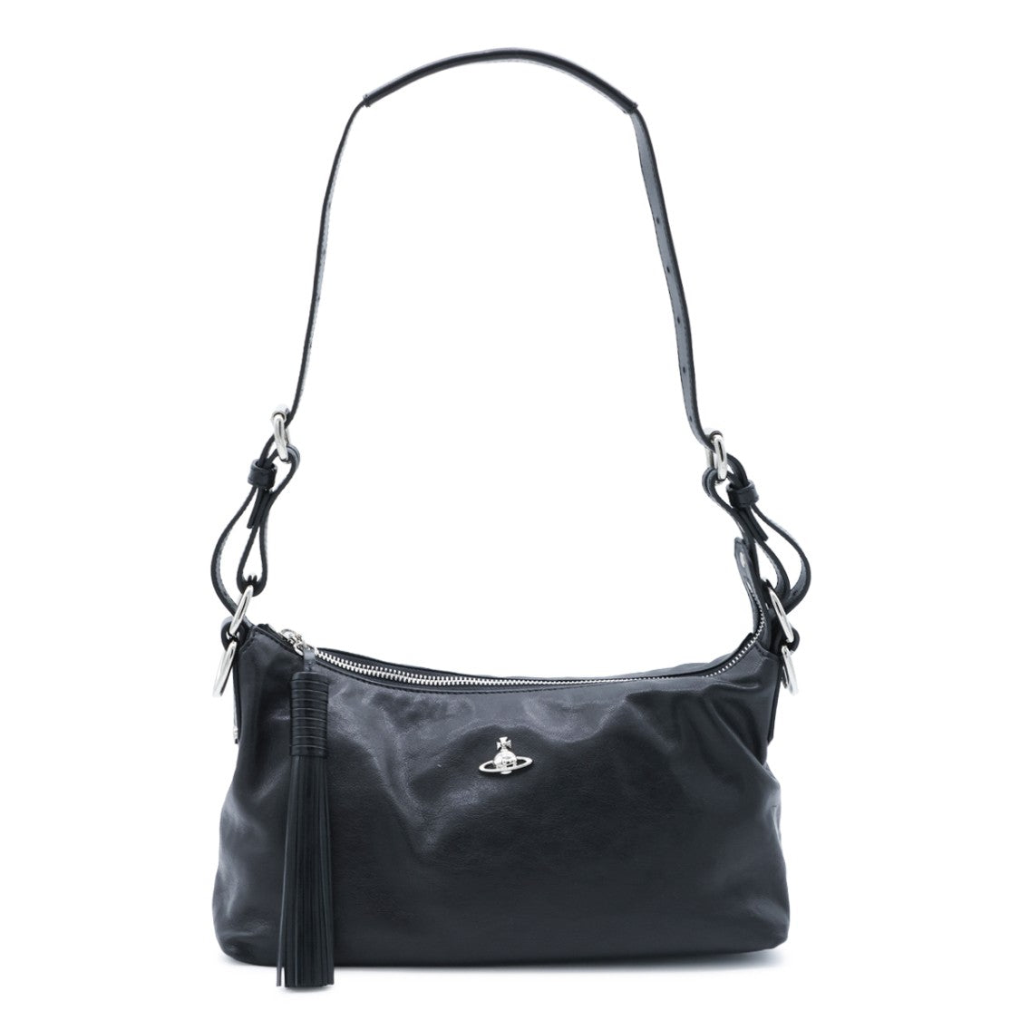 Vivienne Westwood Rectangular Leather Shoulder Bag With Silver Emblem And Adjustable Strap