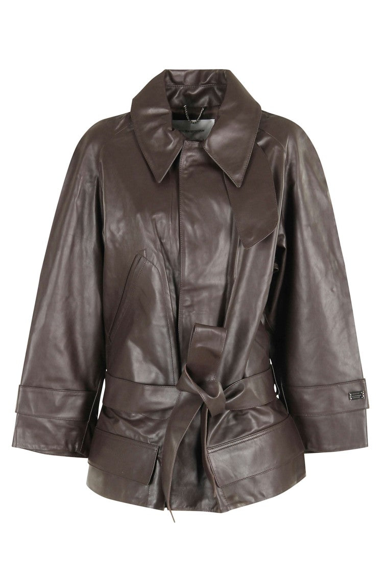 Victoria Beckham Cropped Belted Leather Trench