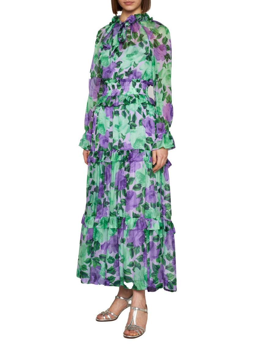 P.A.R.O.S.H. Tiered Floral Silk Maxi Skirt