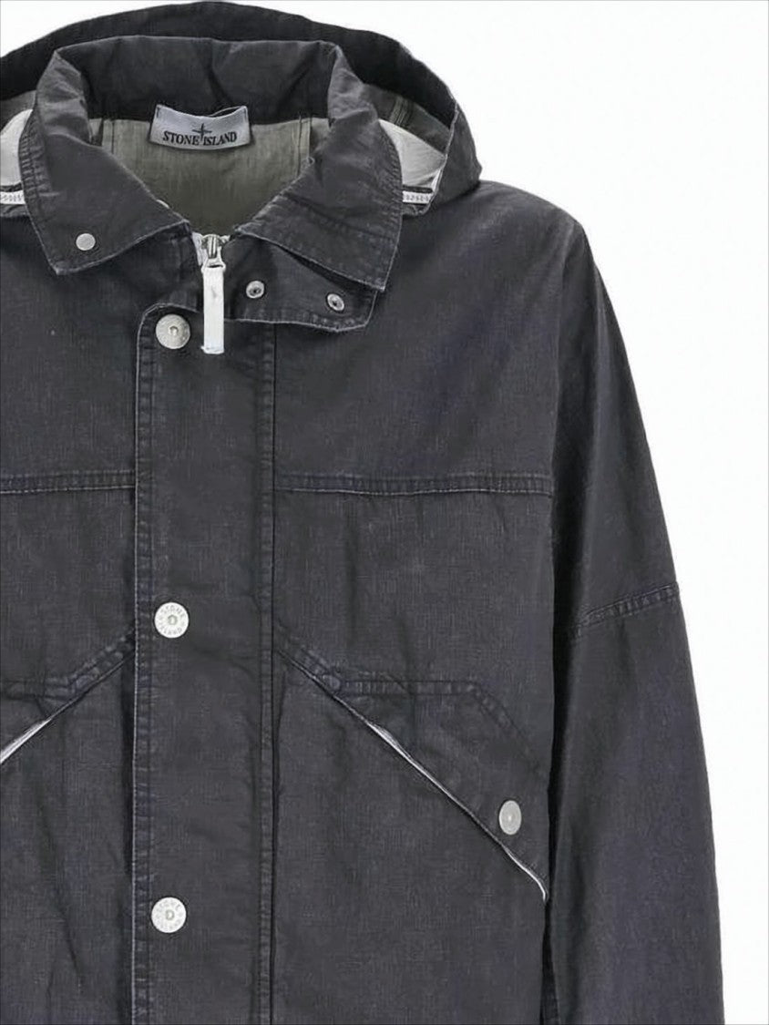 Stone Island Cropped Linen Jacket With Front Zipper