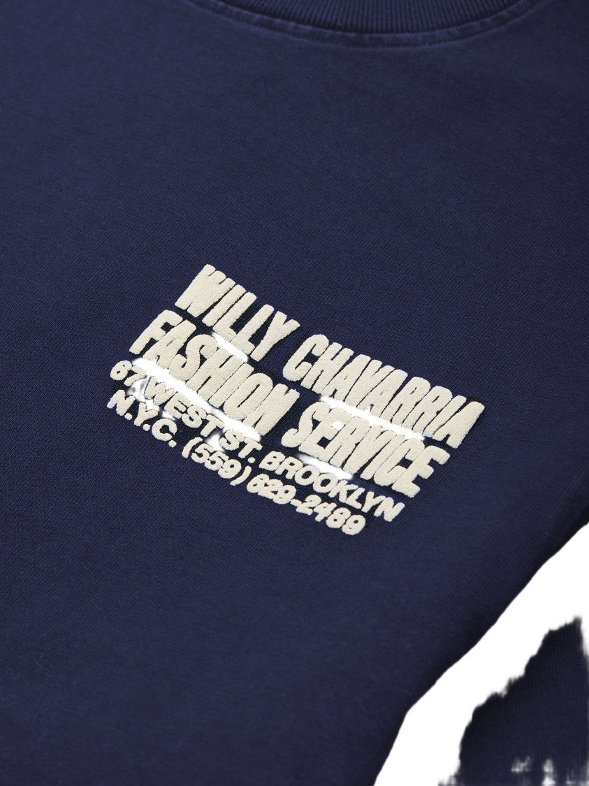 Willy Chavarria Navy Cotton T-Shirt With Logo Print
