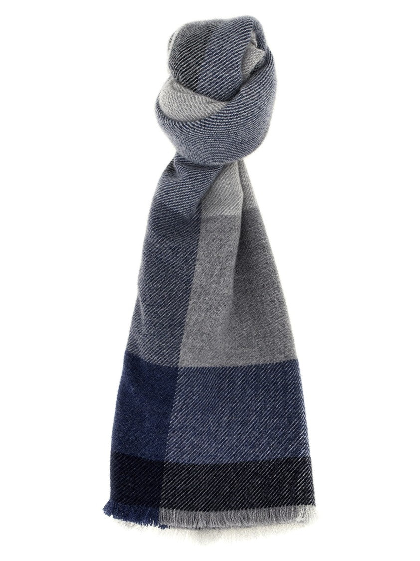 Brunello Cucinelli Check Print Wool And Cashmere Blend Scarf