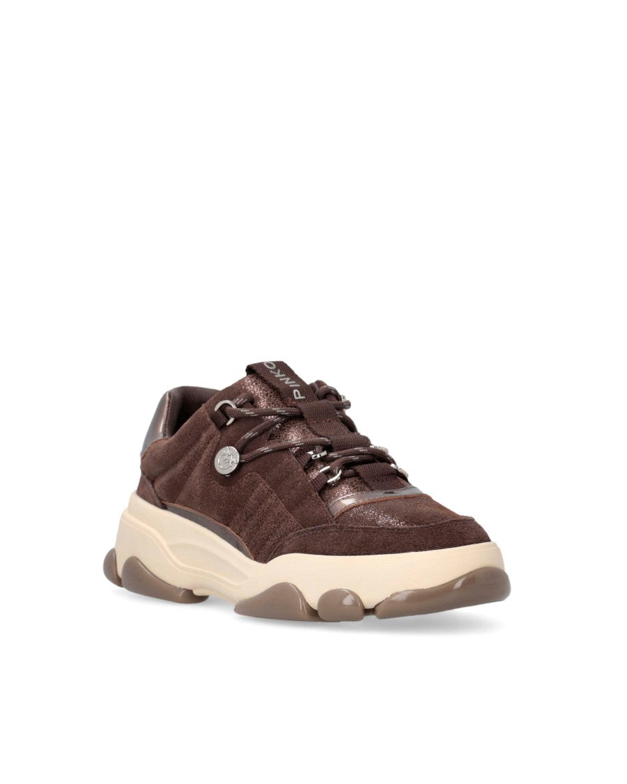 Pinko Brown Suede Athena Thick Sole Sneakers