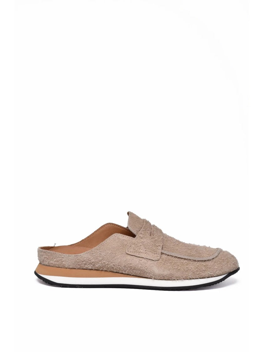 Off Play Beige Textured Strap Suede Mules