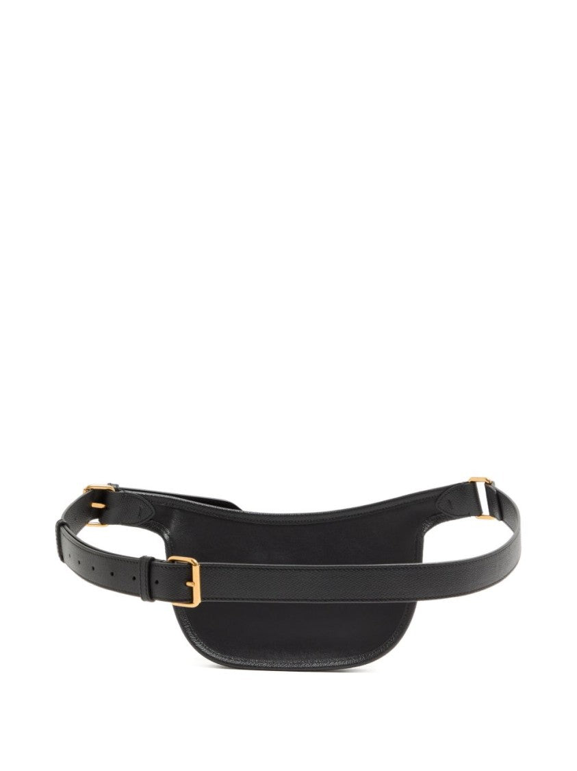 Valentino Garavani Curved Black Leather Belt Bag