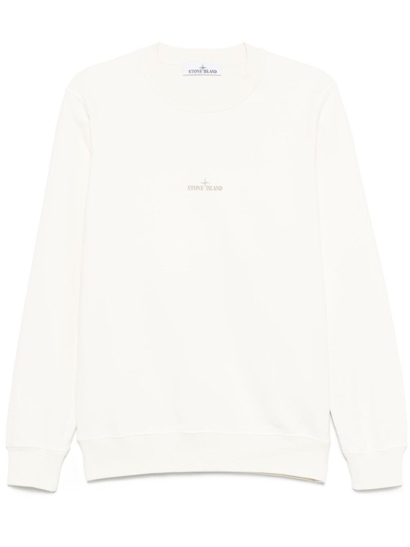Stone Island White Crewneck Sweatshirt With Institutional Print