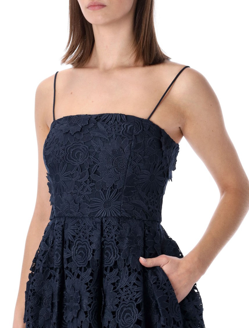 Rotate Flared 3D Lace Midi Dress