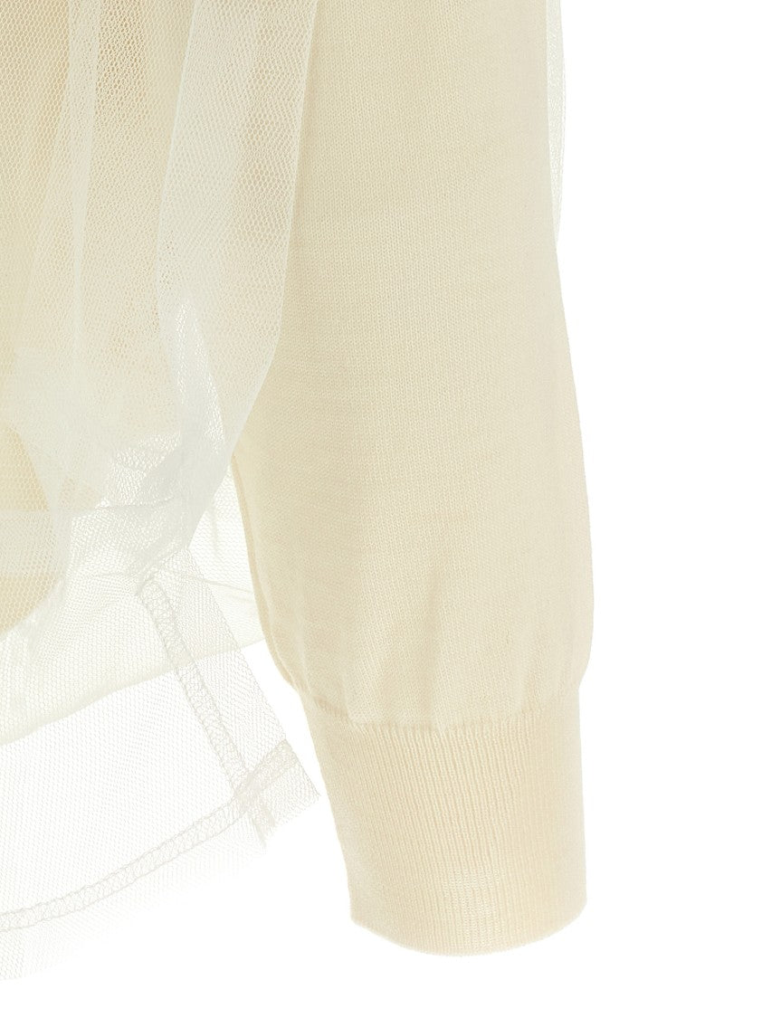 Comme Des Garçons Tulle-Detail Knit Cardigan