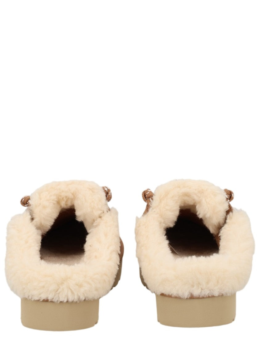 Ugg Brown Leather Shearling Lace-Up Sandals