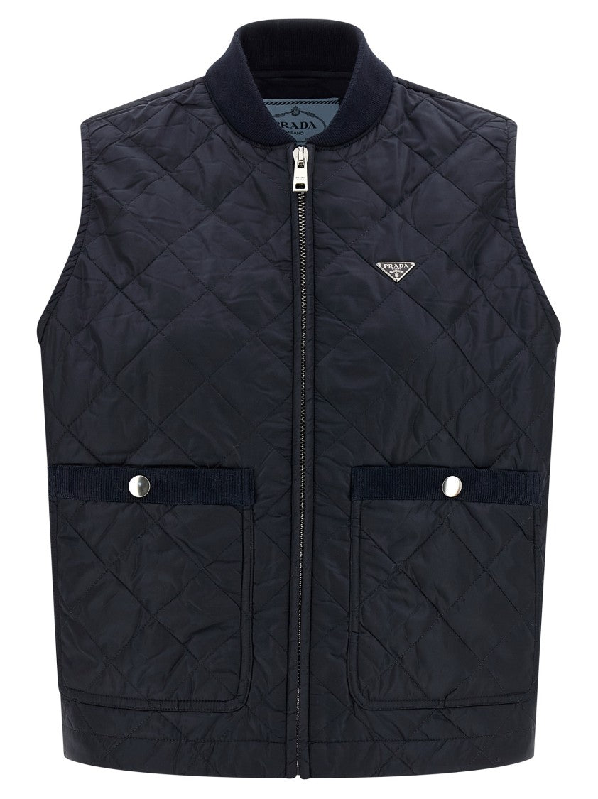 Prada Diamond Quilted Re-Nylon Vest With Corduroy Details
