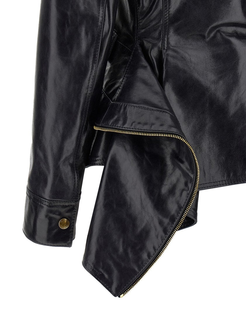 Mcqueen Flared Fit Full-Grain Leather Jacket With Peplos Hem