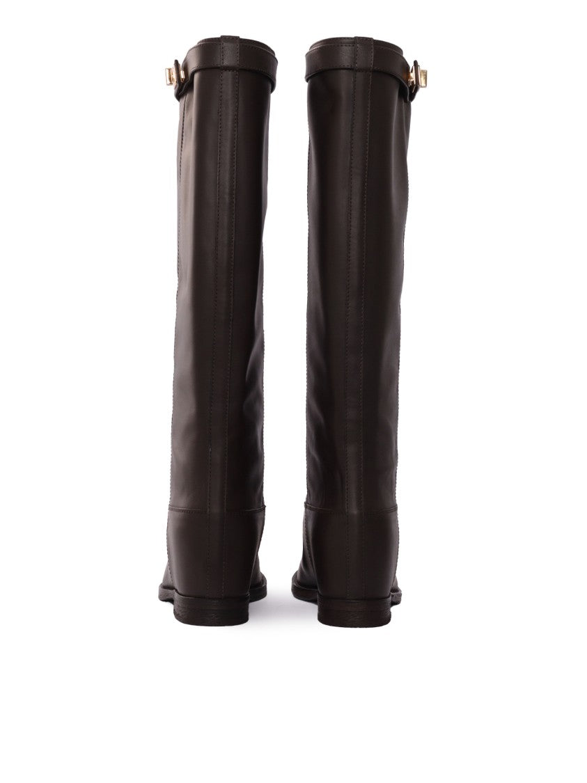 Via Roma 15 Tall Leather Boots With Decorative Strap