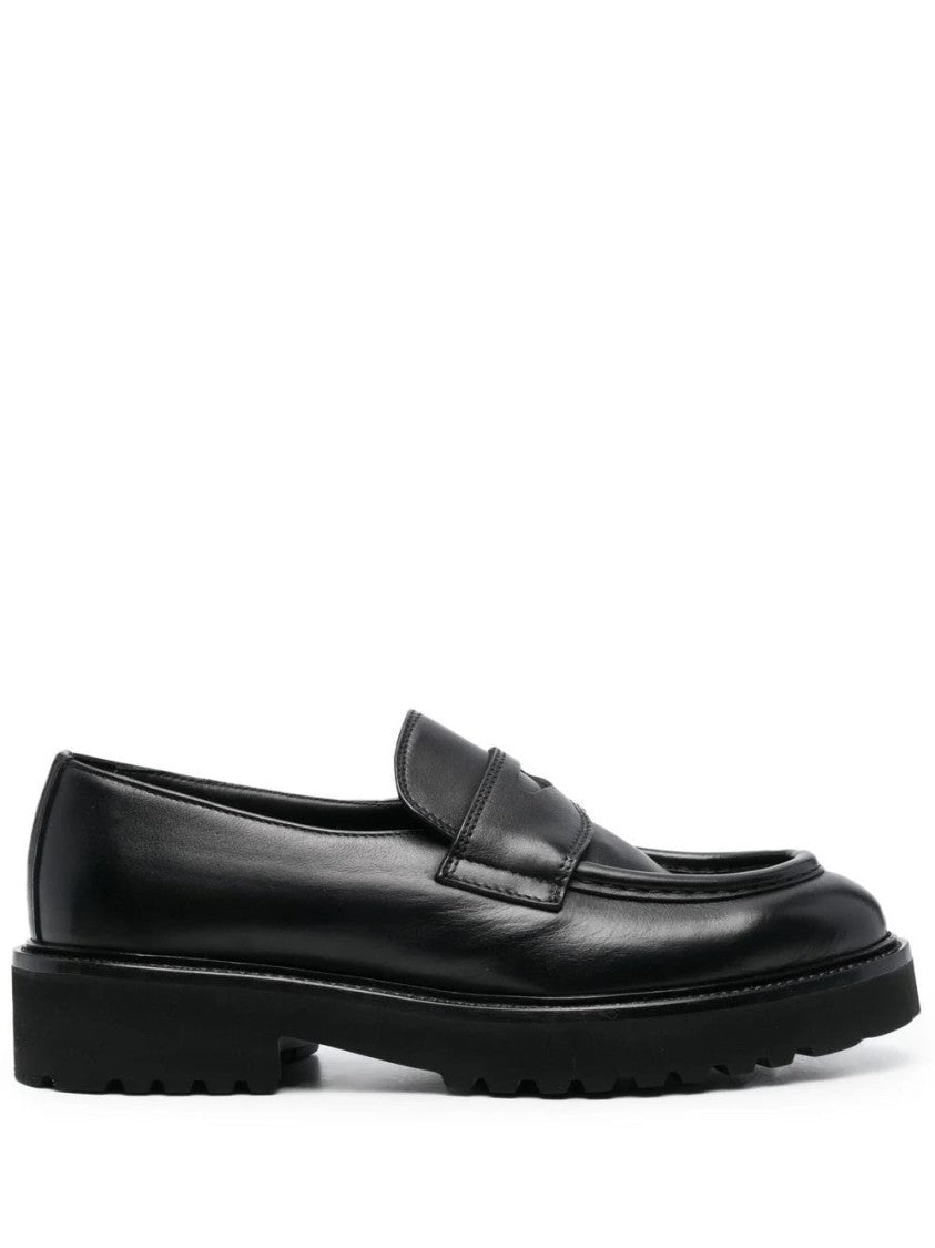 Doucal's Penny Strap Black Leather Loafers