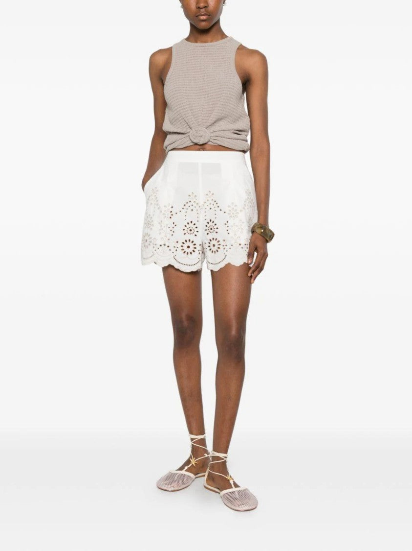 Mc2 Saint Barth High-Waisted Relaxed-Fit Shorts With Eyelet Embroidery