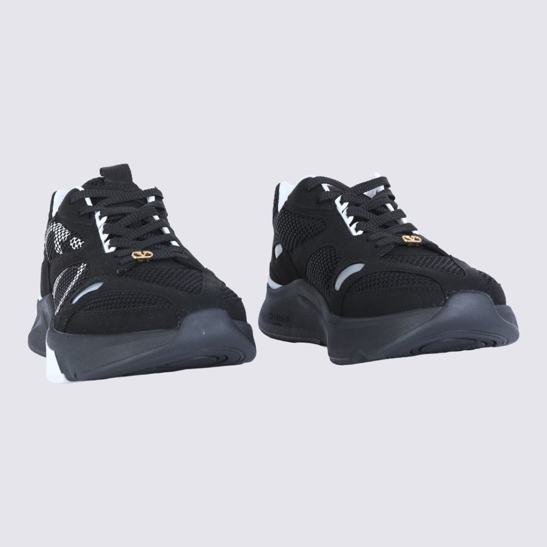 Valentino Garavani Black Mesh Suede Demivee Sneakers