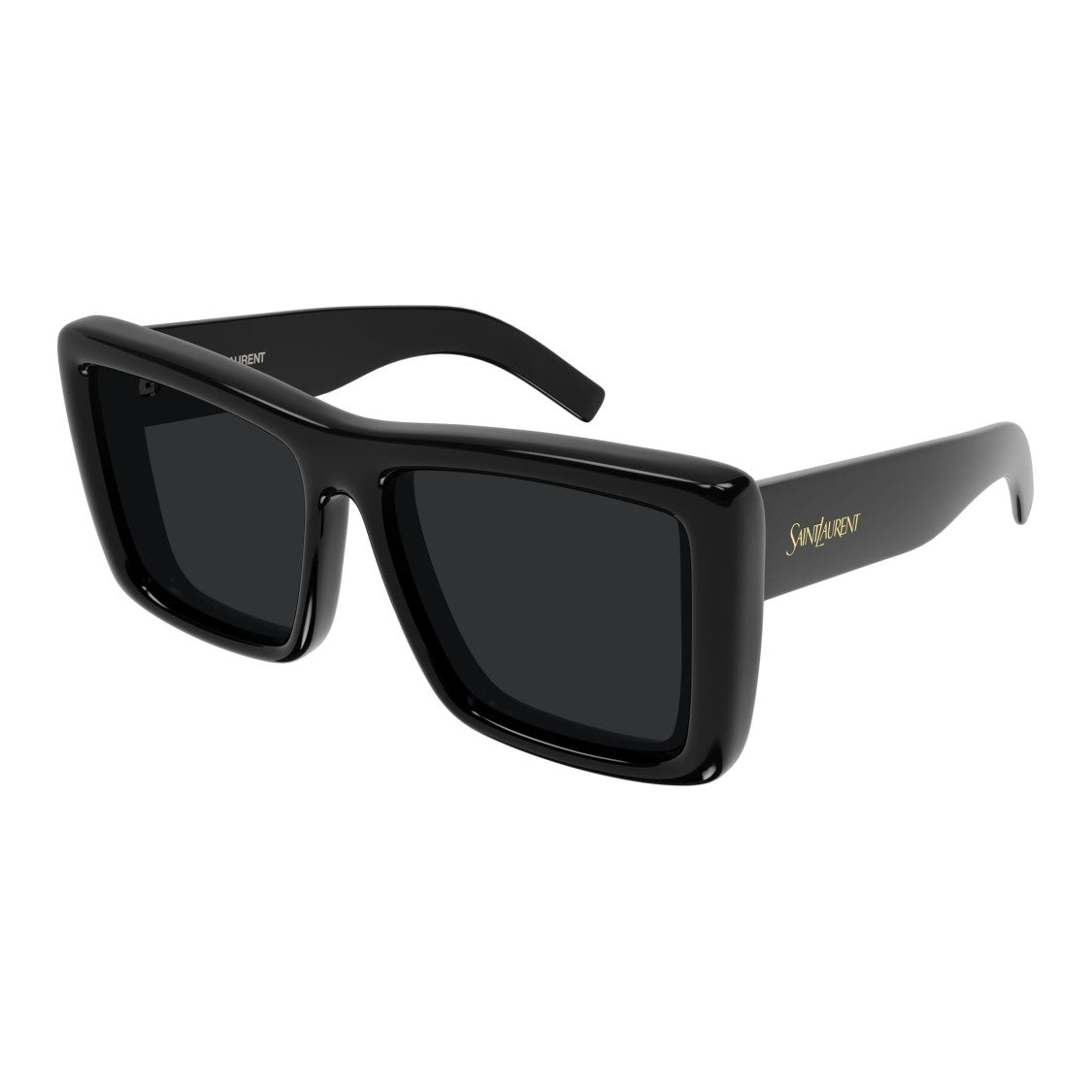Saint Laurent Oversized Square Sunglasses With Glossy Frame And Gold Accents