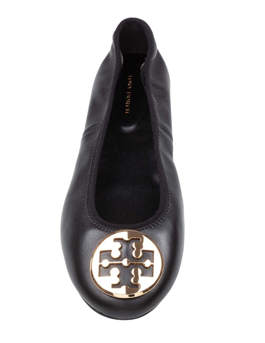 Tory Burch Reva Travel Nappa Leather Ballerina Flats, Black