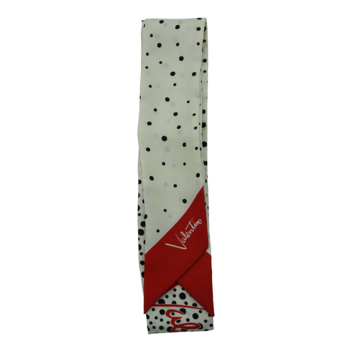 Valentino Garavani Long White Polka Dot Scarf With Red Triangular Accent