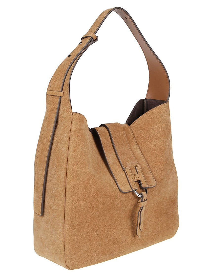 Hogan Tan H01x Hobo Structured Suede Shoulder Bag