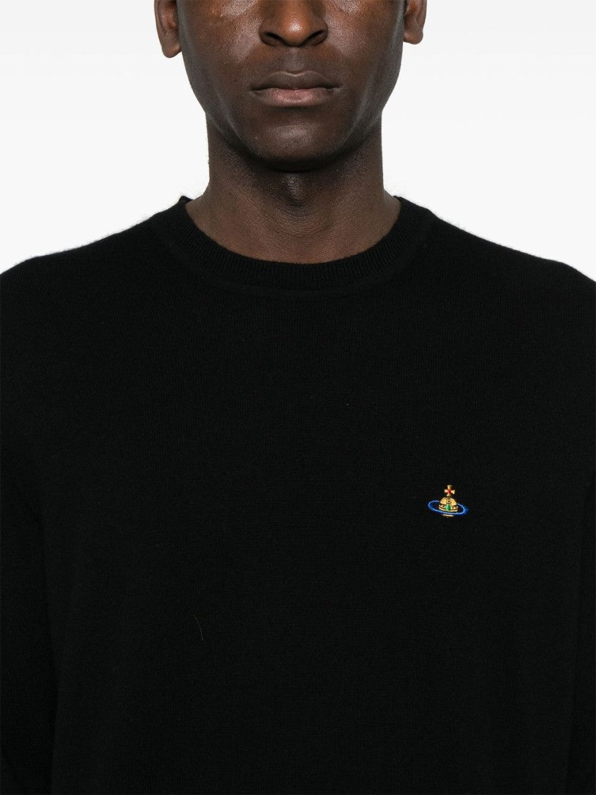 Vivienne Westwood Black Orb Logo Embroidery Ribbed Sweater