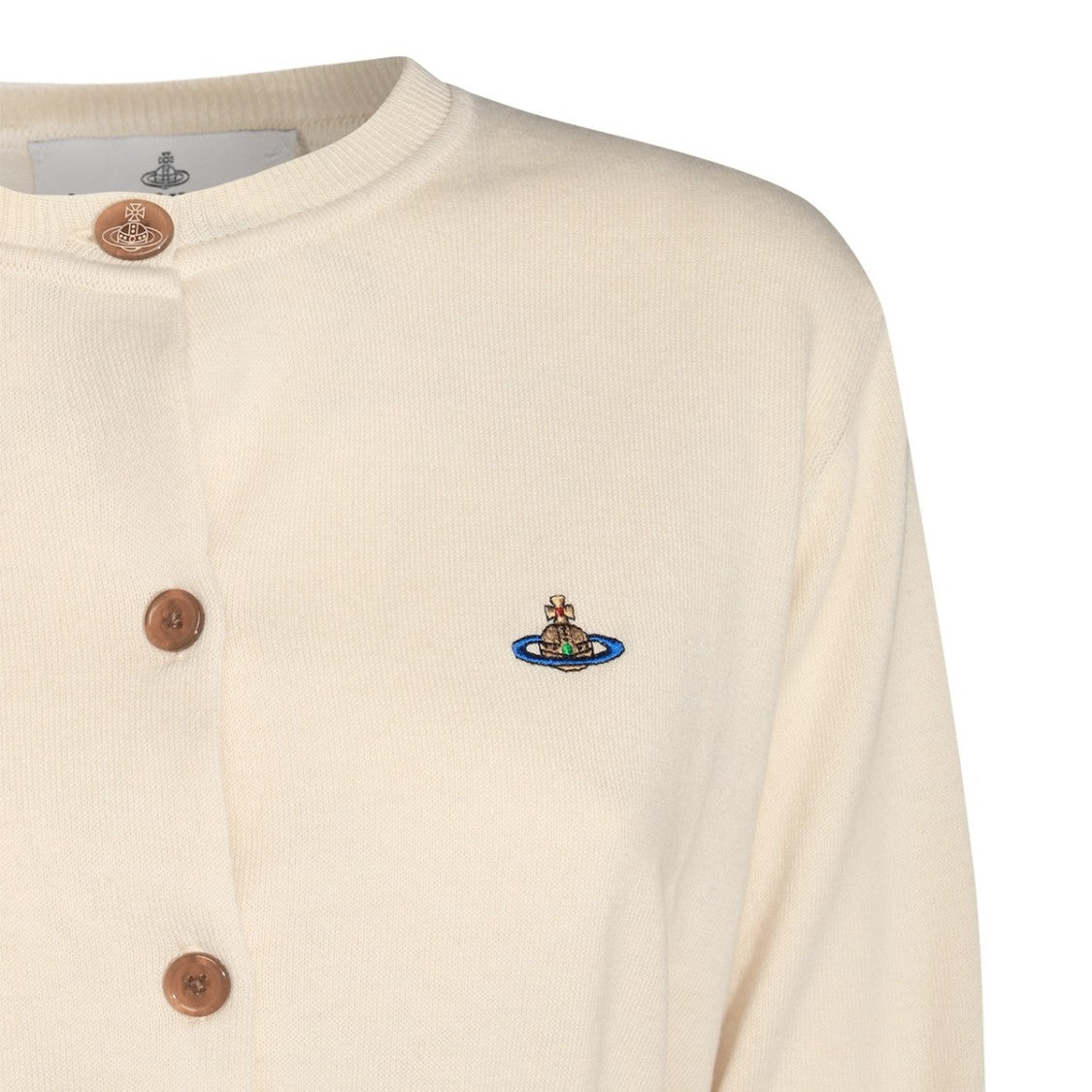 Vivienne Westwood White Bea Cropped Cashmere-Cotton Button Cardigan