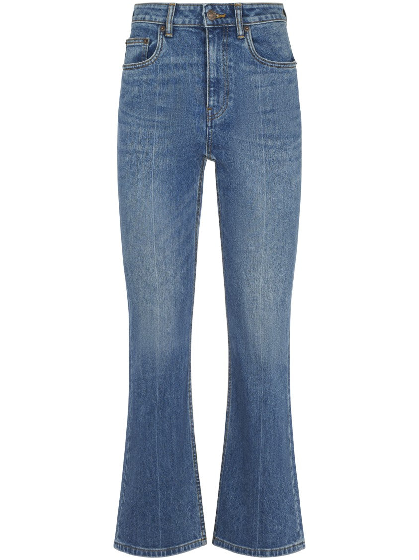 Tory Burch Cropped Flare Jeans With Classic Blue Wash And Five-Pocket Design