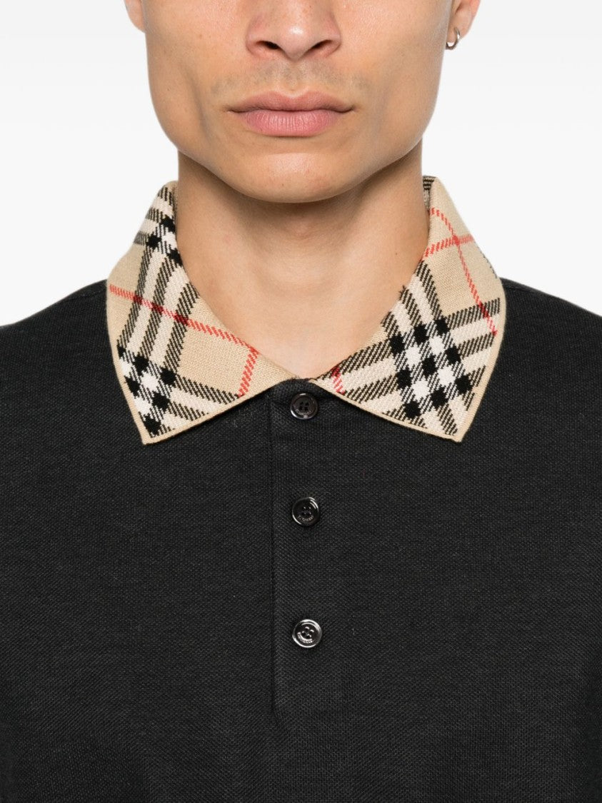 Burberry Black Check-Collared Cotton Polo Shirt