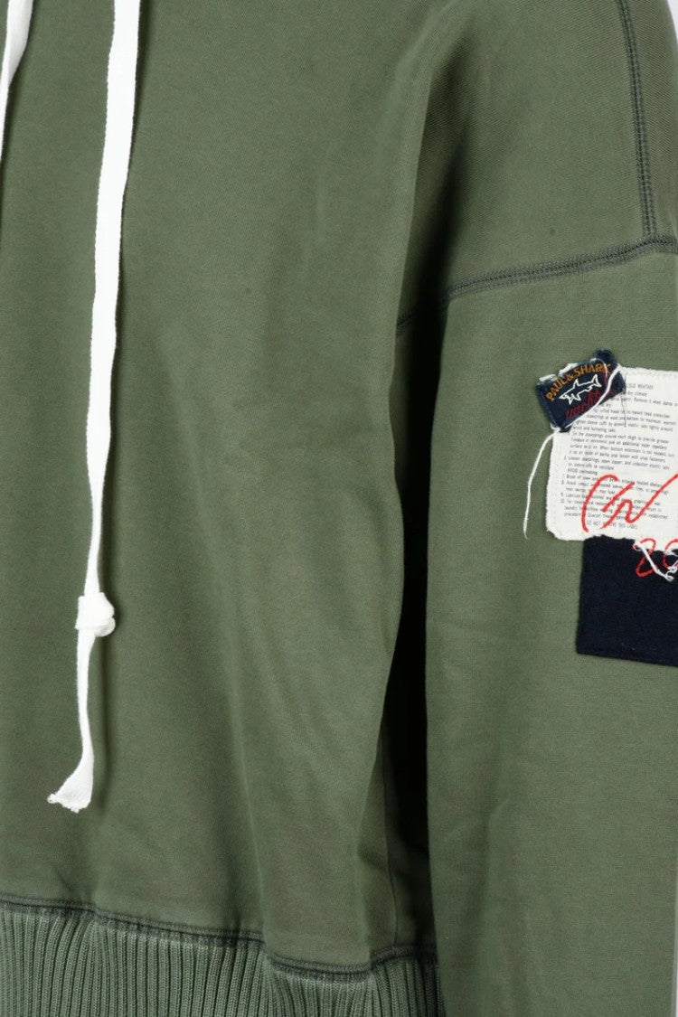 Paul & Shark Cropped Green Hoodie With Contrasting Drawstrings