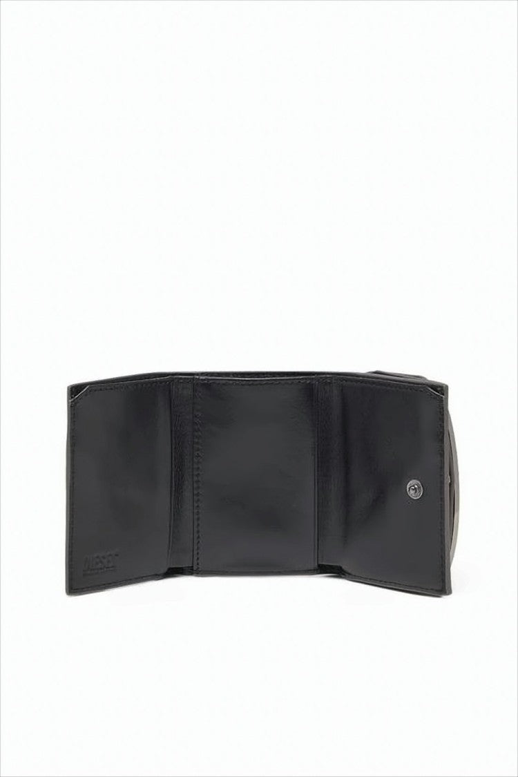 Diesel Tri-Fold Cowhide Leather Wallet With Metallic Finish