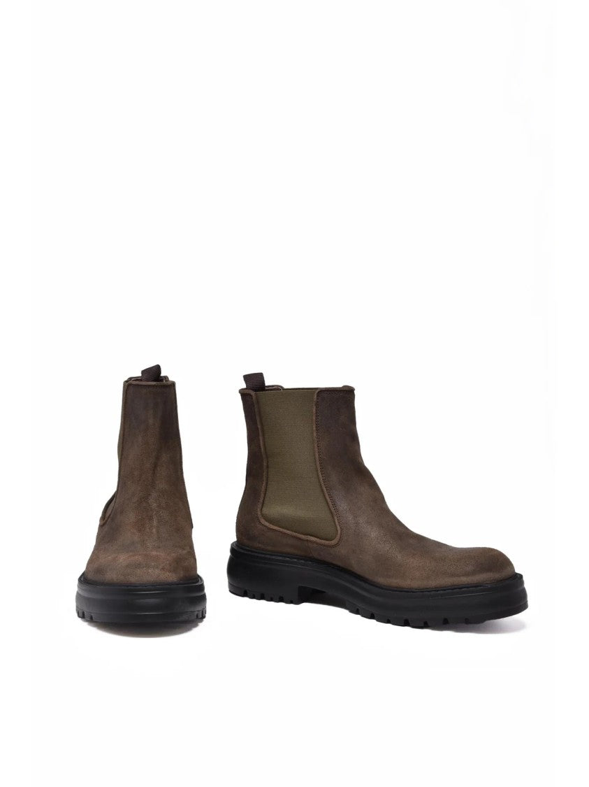 Hundred 100 Military Green Suede Side-Panel Ankle Boots