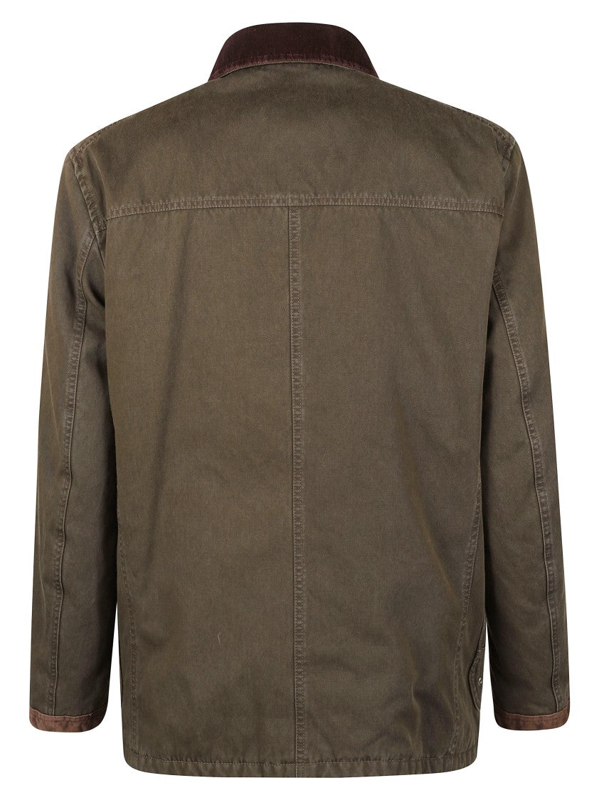 Fay Military-Style Olive-Green Coat With Corduroy Accents