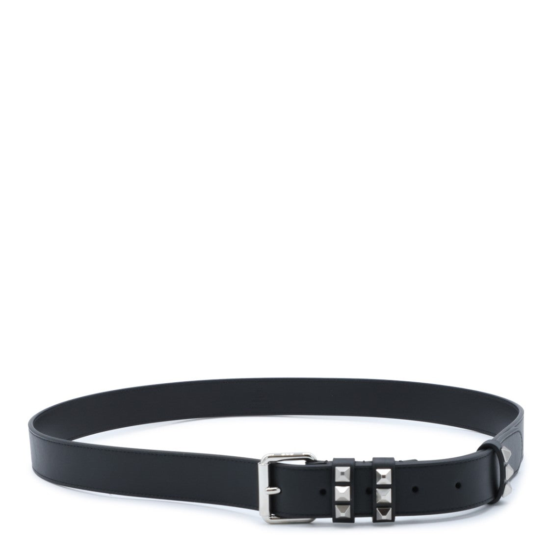 Valentino Garavani Adjustable Black Leather Belt With Edgy Metal Details