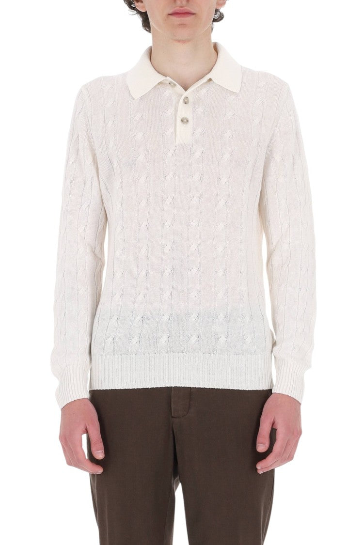 Barba White Cable-Knit Linen-Cotton Polo Shirt