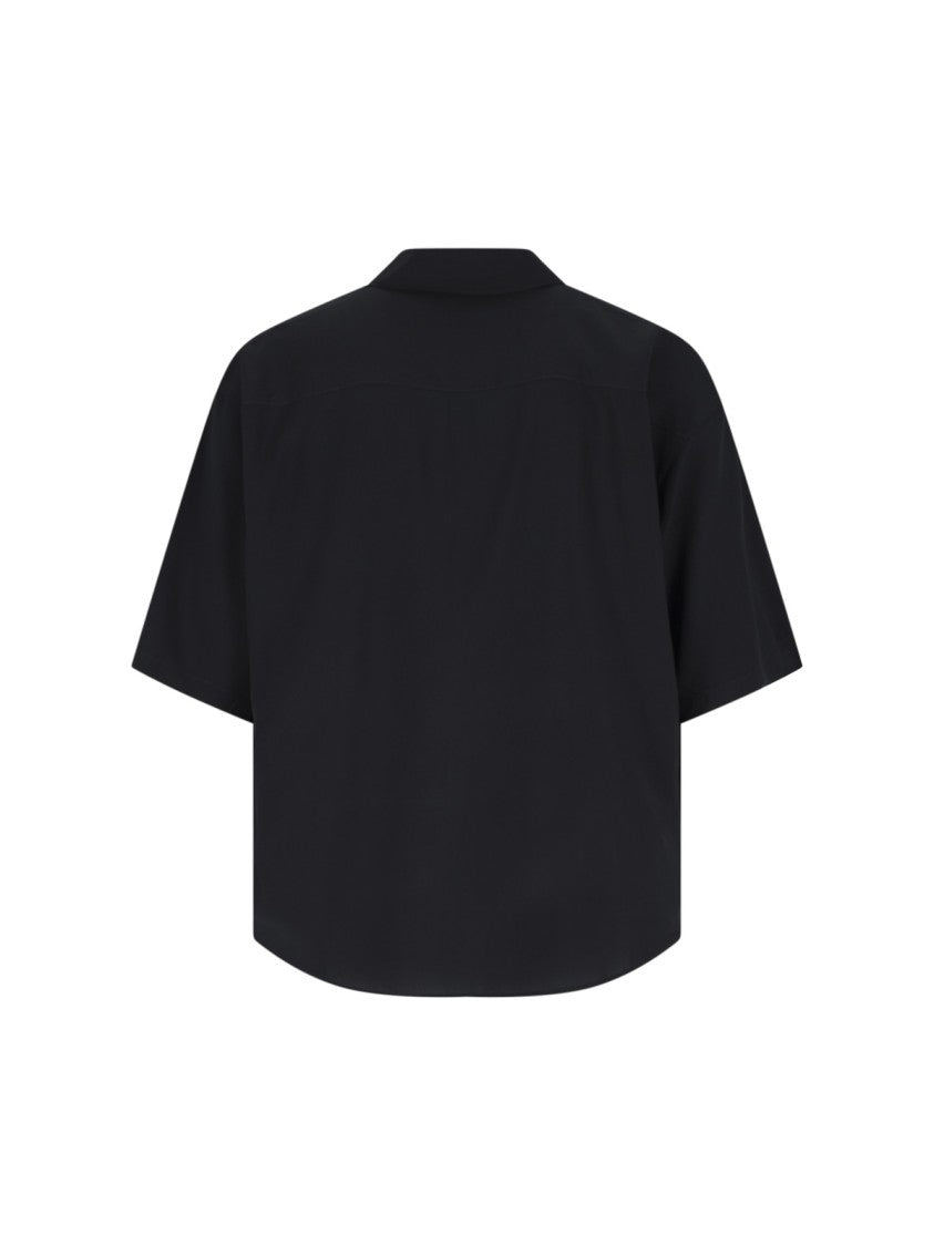 Ami Paris Black Bowling Collar Viscose Logo Shirt